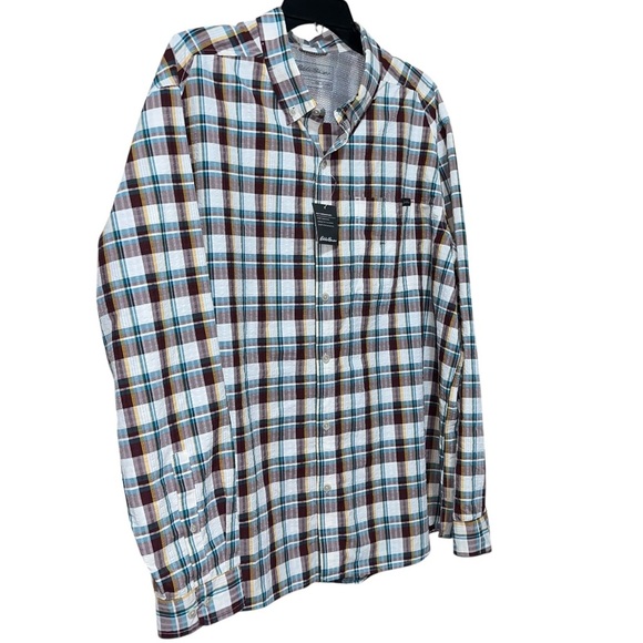 Eddie Bauer UPF 40 MR Long-Sleeve Pack It Tech Seersucker Dk Sable Size XXL - Picture 3 of 12